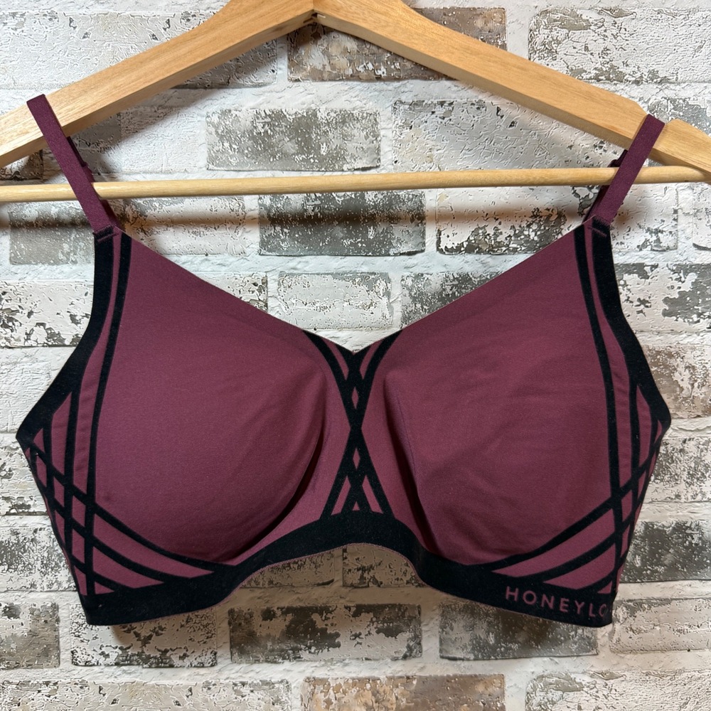Honeylove Silhouette Bra Burgundy Wireless Velvet Flocking Size Small